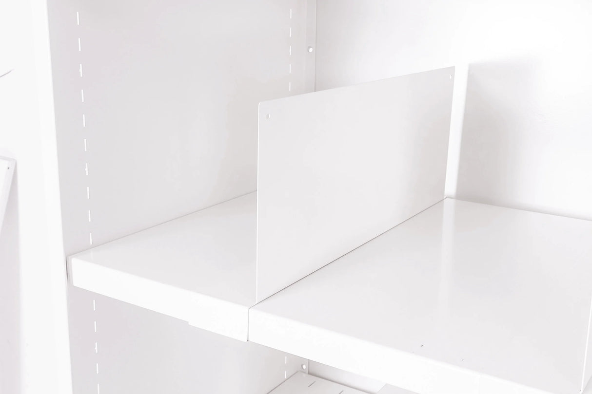 Organised shelving compartments with adjustable shelves