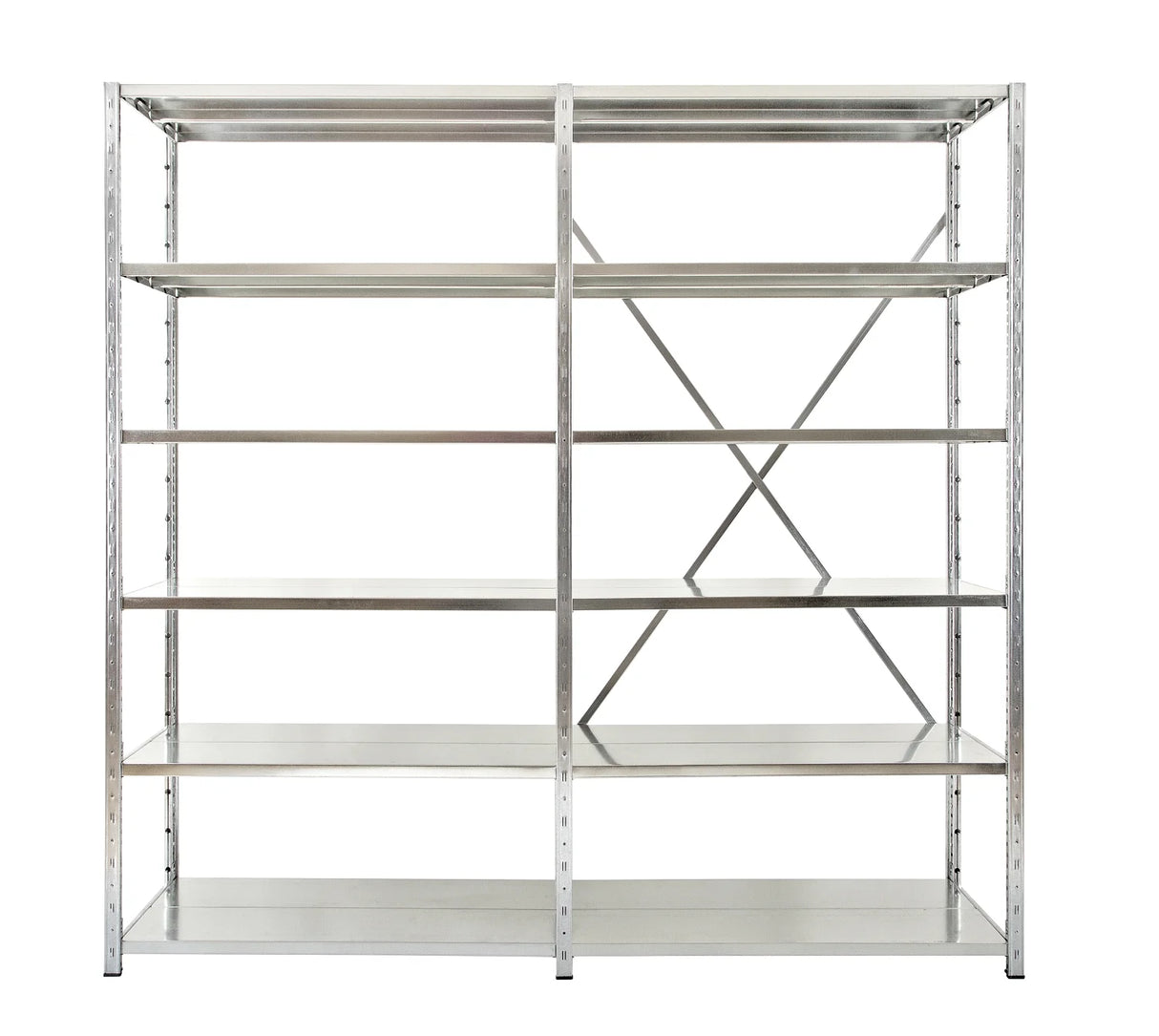 Galvanised steel shelving frame with cross bracing