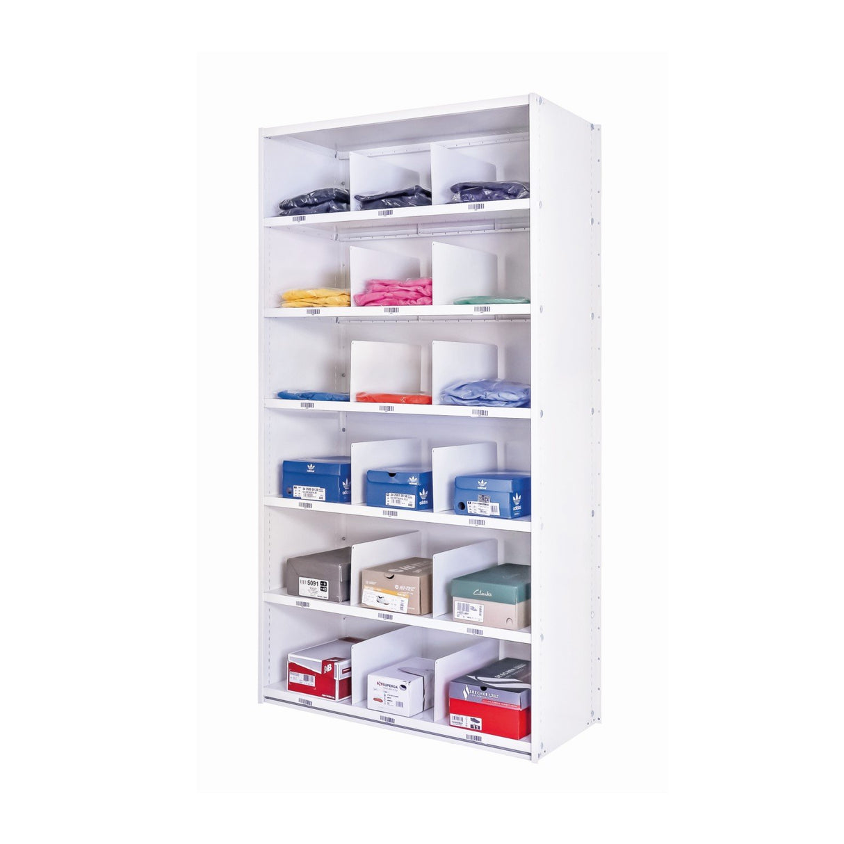 Steel shelving with dividers and full back cladding