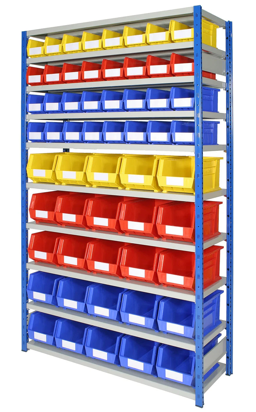 Compact metal frame fitted with open-front component containers