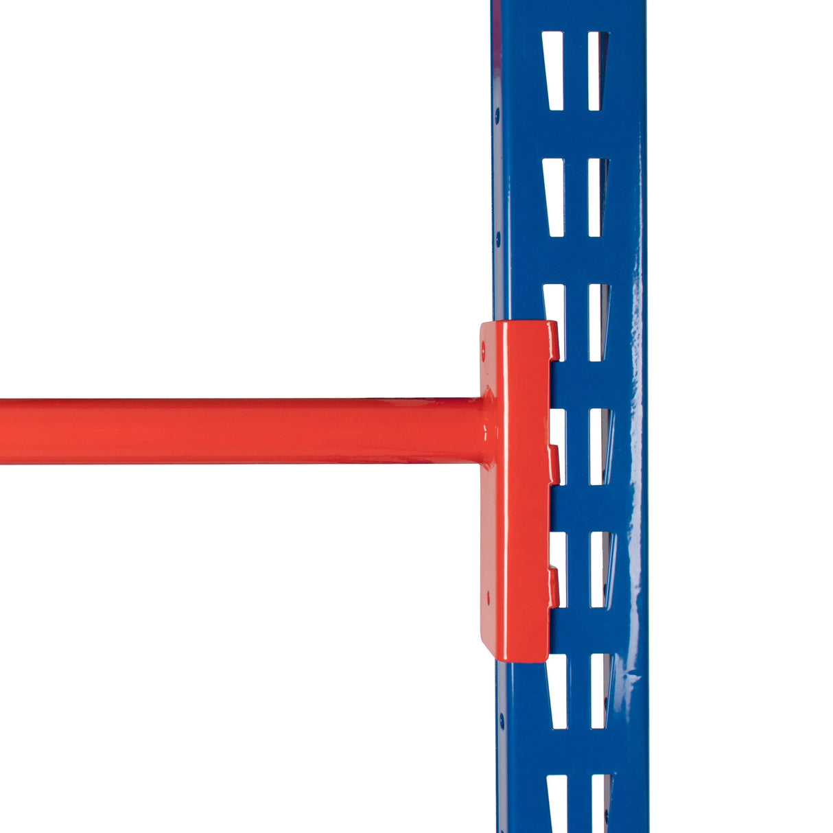Close-up of steel beam profile used for high load capacity shelving