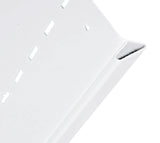 Adjustable steel shelving upright and shelf support detail