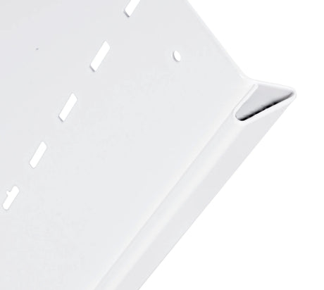 Adjustable steel shelving upright and shelf support detail