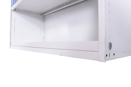 Office shelves for files with full back cladding and white metal finish