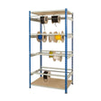 Cable reel storage shelving unit with multiple reels mounted on heavy duty steel racking frame