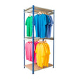 Double rail garment rack with two-tier hanging rails for bulk garment storage