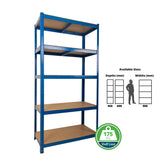 Anco Clicka 175kg boltless shelving system showing five tier configuration and load capacity
