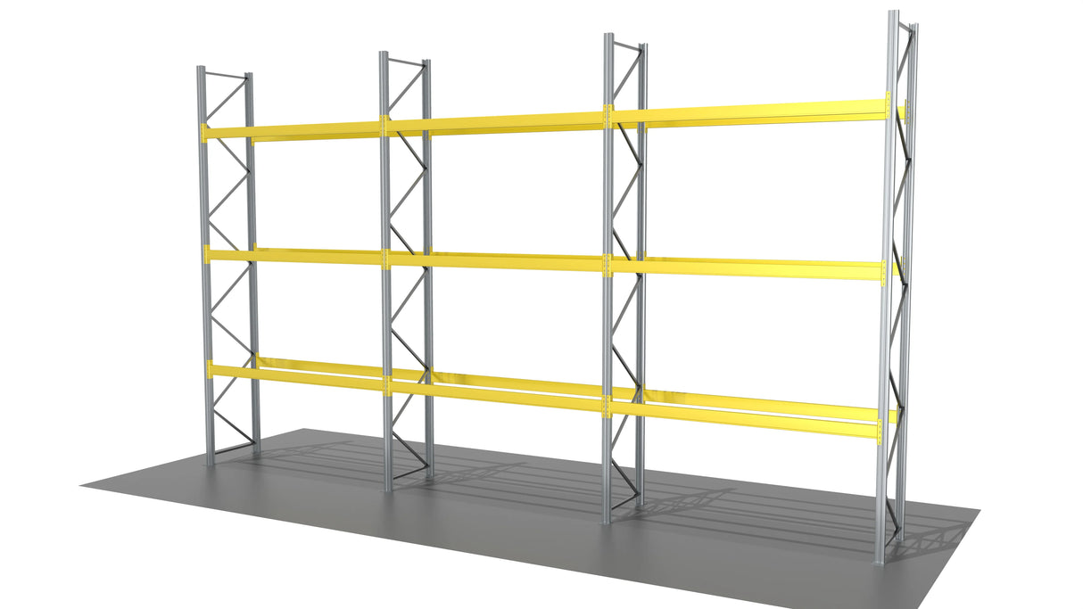 galvanised steel storage structure with yellow beams