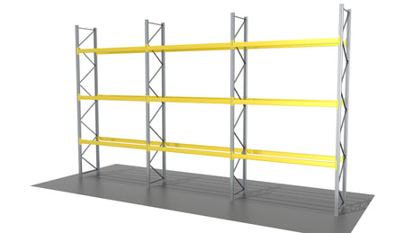 galvanised steel storage structure with yellow beams