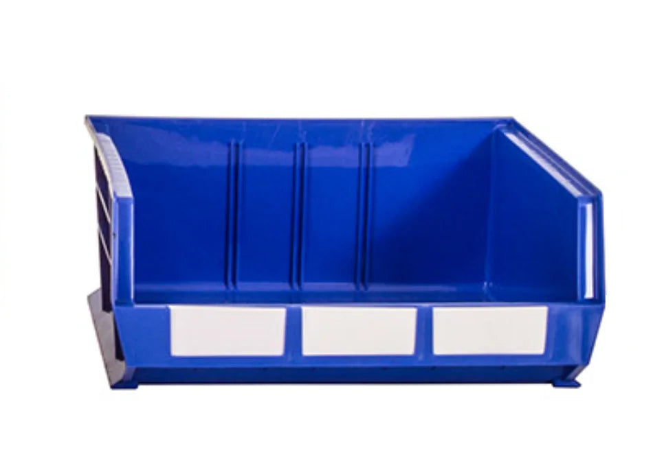 heavy duty plastic storage bin blue with open picking face