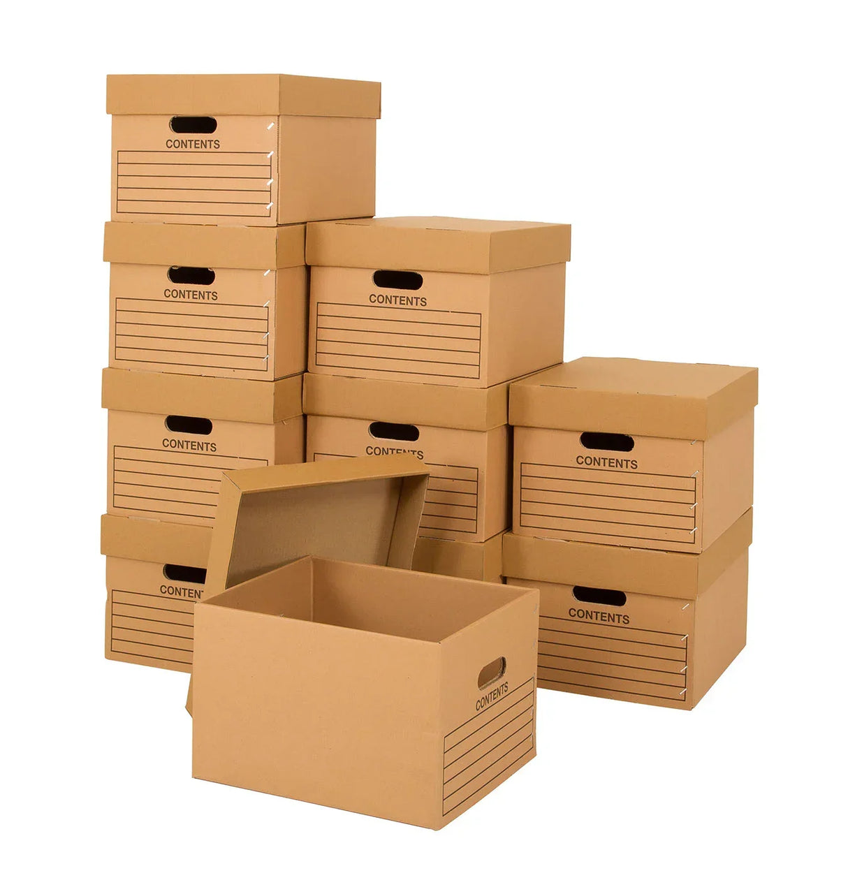 Flat-pack archive storage boxes supplied with shelving system