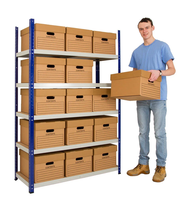 Archive storage shelving system supplied with archive boxes for document storage