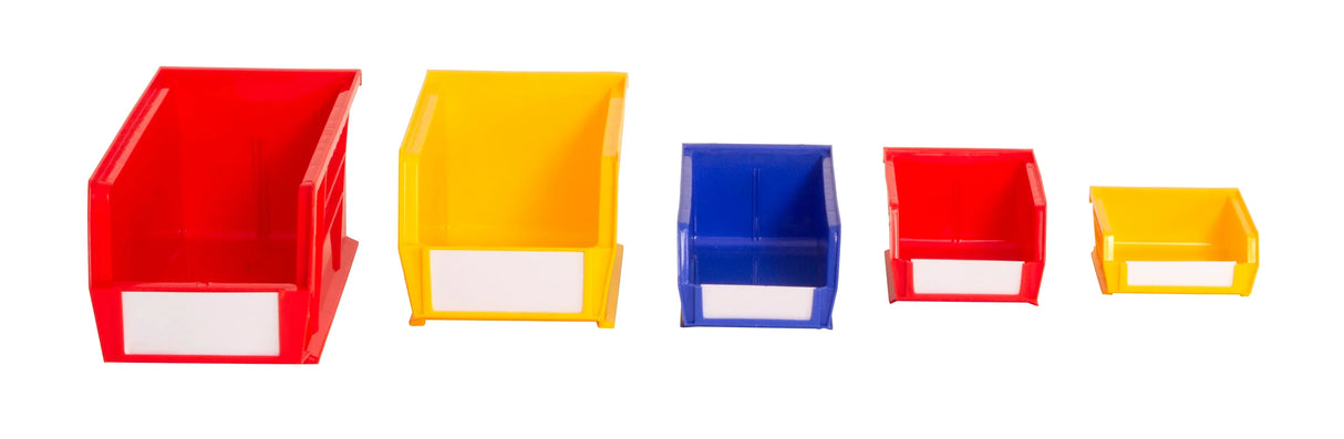 heavy duty plastic storage bins in red and yellow Rhino Tuff range