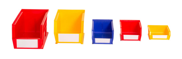 heavy duty plastic storage bins in red and yellow Rhino Tuff range