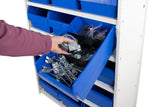 Anco plastic shelf bins used on shelving for efficient parts picking