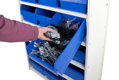 Anco plastic shelf bins used on shelving for efficient parts picking