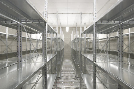 Boltless shelving installed in industrial warehouse environment