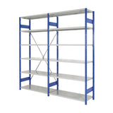 Modular steel shelving system with boltless clip fit design