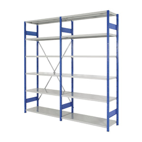 Modular steel shelving system with boltless clip fit design