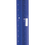 Close-up of steel upright and beam connection detail