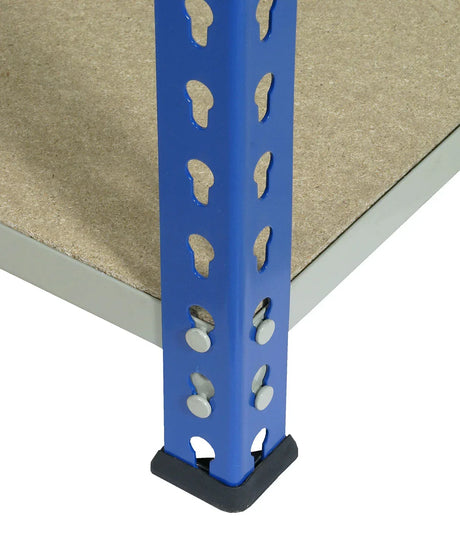 Industrial rivet shelving foot and upright connection detail