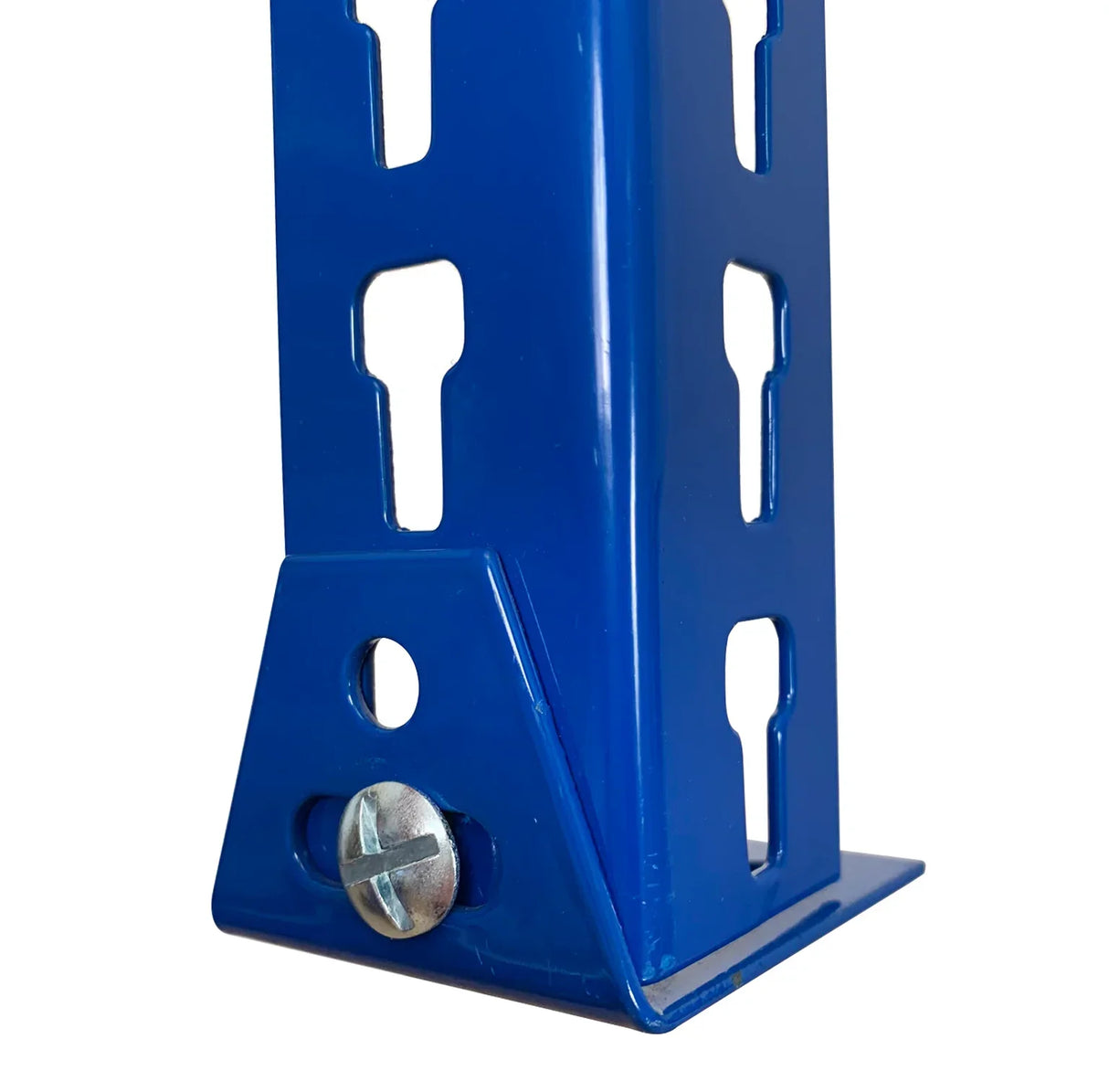 close-up of steel upright and beam connection detail