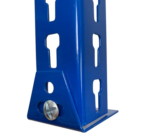 close-up of steel upright and beam connection detail