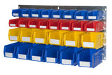 plastic bins louvre panel kits arranged for industrial workshop storage