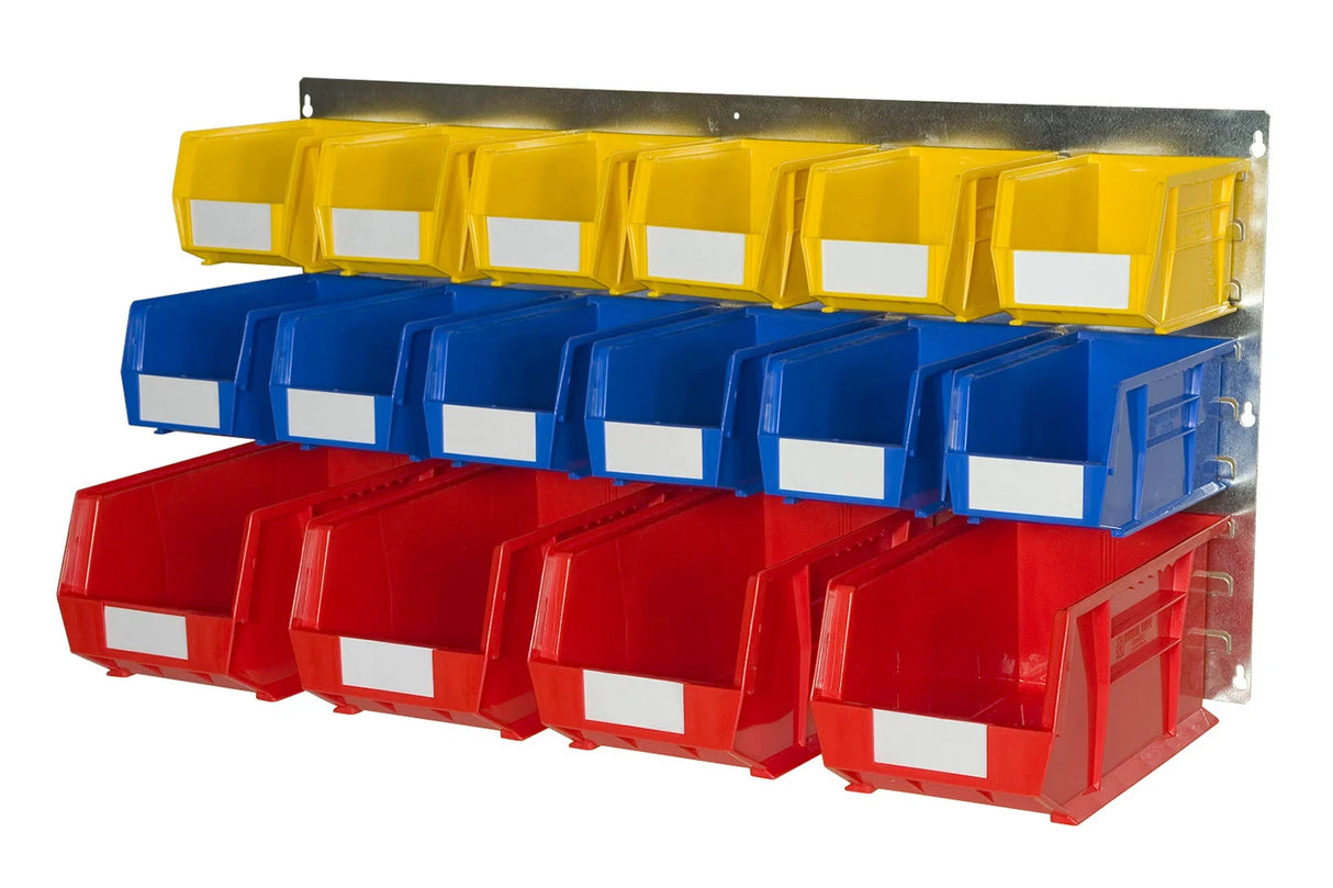 mixed colour Rhino Tuff bins for wall storage