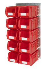 stackable plastic bins mounted on louvre panel rails
