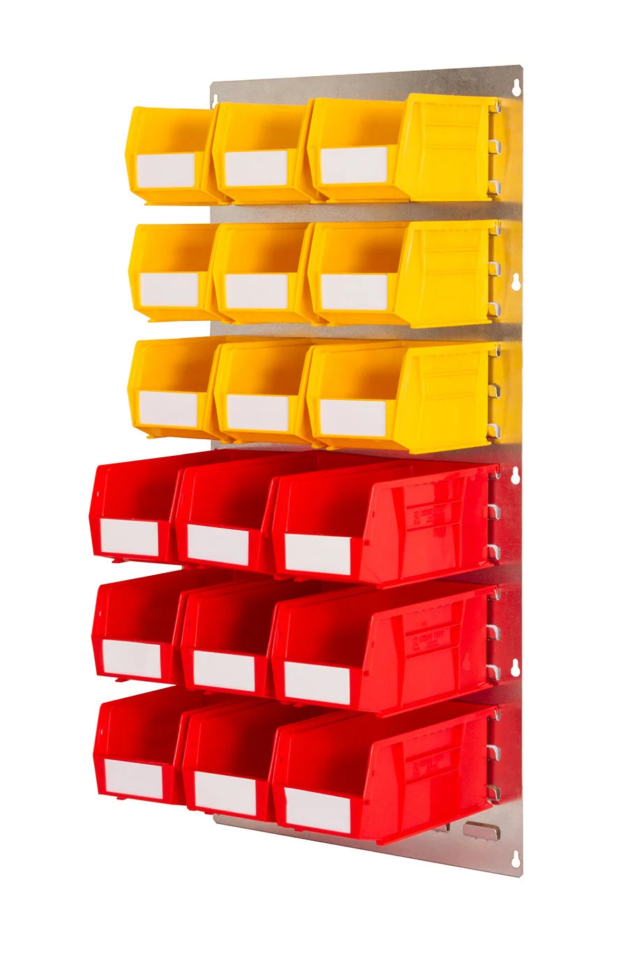 mixed colour plastic bins for wall storage