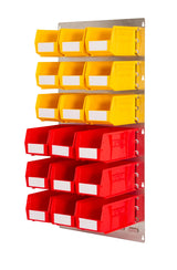 mixed colour plastic bins for wall storage