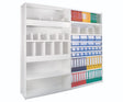 Office storage shelving in white metal finish for organised document storage