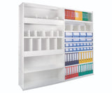 Office storage shelving in white metal finish for organised document storage