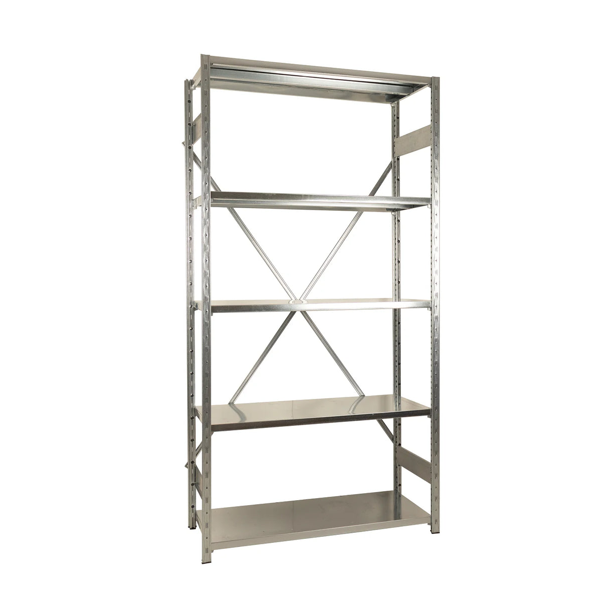 Boltless galvanised shelving bay with adjustable shelves