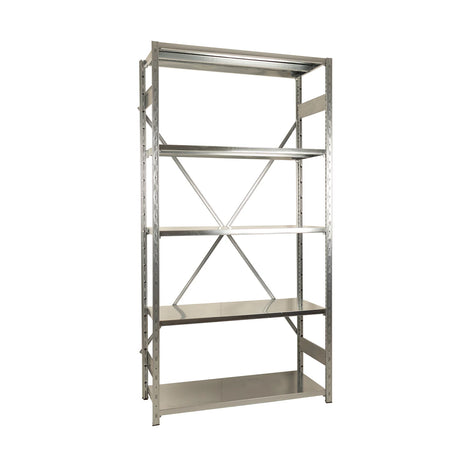 Boltless galvanised shelving bay with adjustable shelves