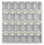 Tilt bin panel kit mounted on louvre panel for small parts storage