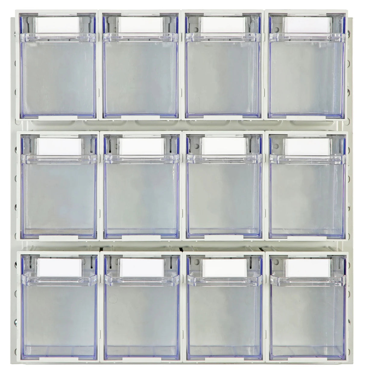 Organised storage containers arranged in rows