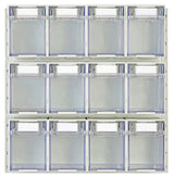 Organised storage containers arranged in rows