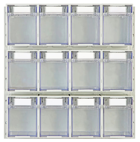 Organised storage containers arranged in rows