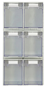 Compact wall-mounted storage setup with clear containers