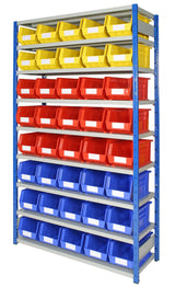 Colour-coded component containers arranged in a multi-level frame