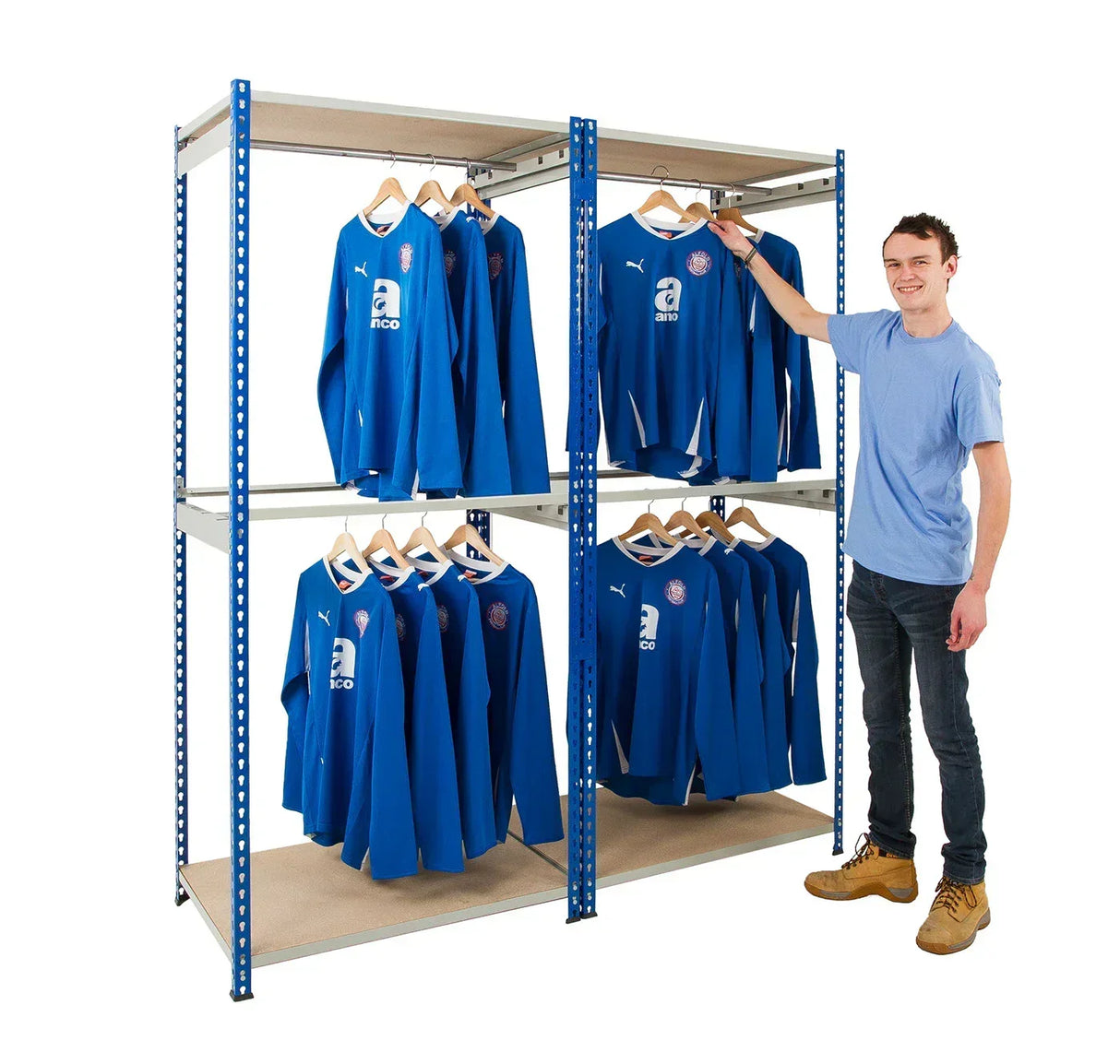 Industrial garment rack for commercial clothing storage and access