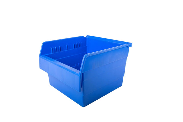 Plastic shelf bin for industrial shelving storage