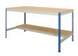 Workbench with half undershelf and boltless rivet workbench construction