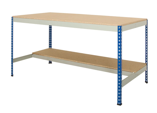 Workbench with half undershelf and boltless rivet workbench construction