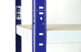 Steel upright profile detail on boltless metal shelving frame