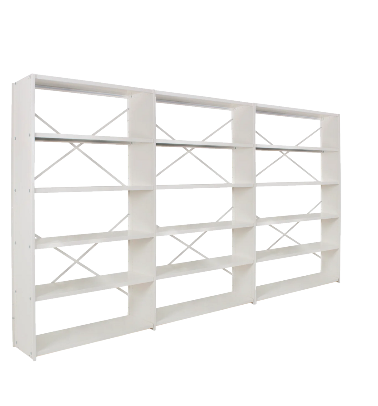Continuous white metal framework arranged in a linear configuration