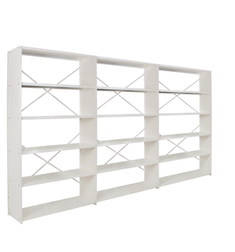 Continuous white metal framework arranged in a linear configuration