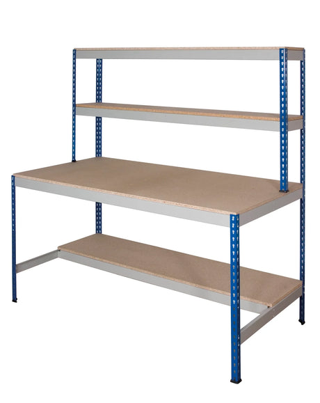Workstation with half undershelf showing boltless rivet racking workstation frame and shelving